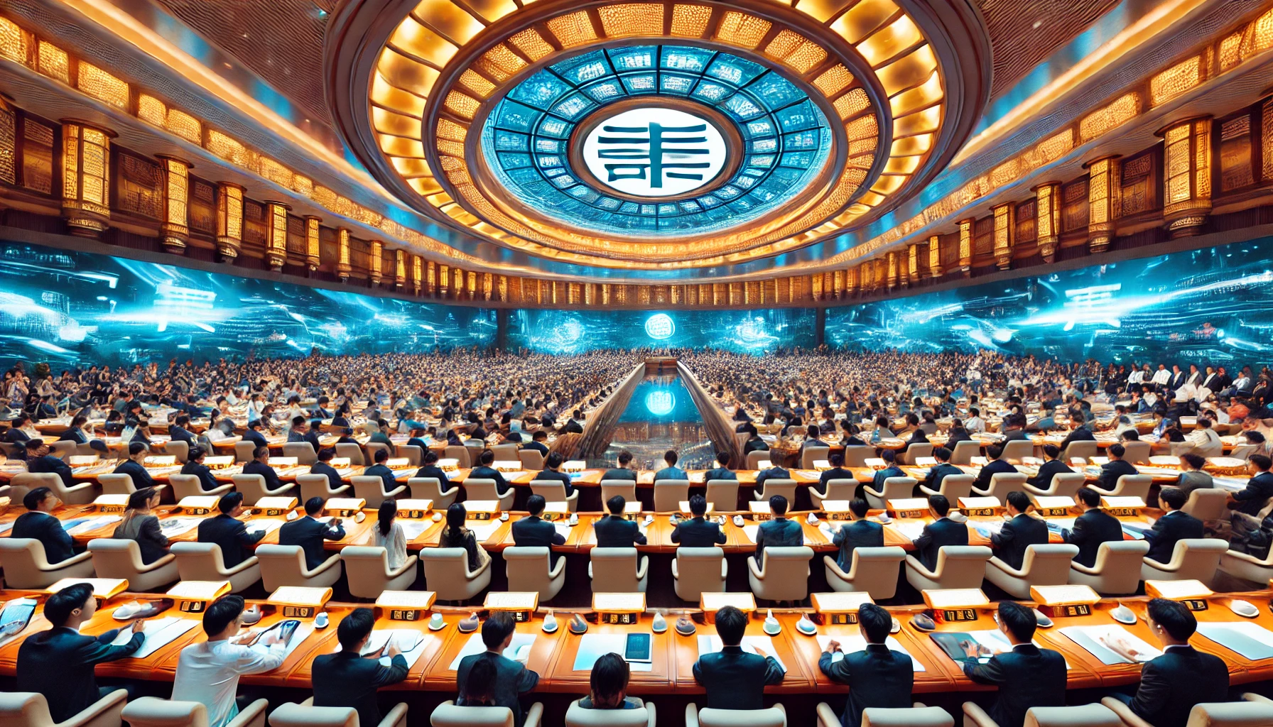 在北京的一次会议上，专家和院士们聚集在一个现代会议室里，背景是投影屏幕展示稀土永磁无铁芯电机的图像和技术介绍。与会者认真聆听并做笔记，会议桌上摆放着相关资料和宣传册。现场氛围专业而务实，彰显出对高效节能电机技术的重视。