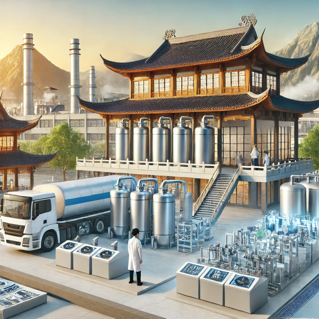 A Chinese-style industrial setting featuring advanced environmental protection equipment using emerging technologies. The scene includes modern electrochemical oxidation systems, high-efficiency catalytic oxidation units, and microbial treatment facilities. The background shows a clean, well-organized factory environment with Chinese architectural elements, symbolizing technological innovation and environmental sustainability. Engineers are seen working on the equipment, emphasizing precision and expertise.